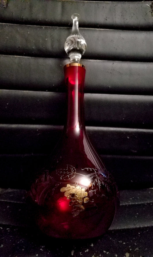 Decanter, Ruby red Bohemian Antique